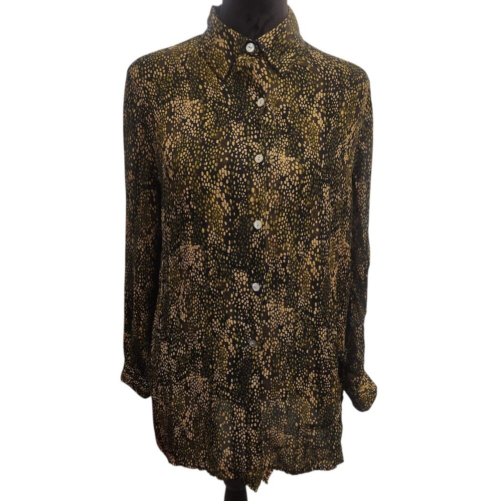 Valerie By Valerie Stevens Silk Green Animal Print Blouse Size M